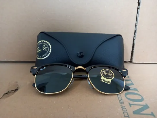 BOXED RAY-BAN CLUBMASTER SUNGLASSES WITH GOLD TRIM 