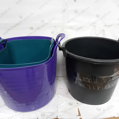 BOX OF 4 ASSORTED MULITCOLOUR STORAGE BUCKETS 