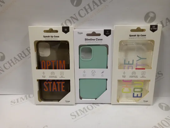 BOX OF APPROXIMATELY 52 TYPO PHONES CASES ('SLIMLINE CASE' & 'SPEAK UP CASE') FOR IPHONE 11, 12 MINI, 12/12PRO IN VARYING COLOURS