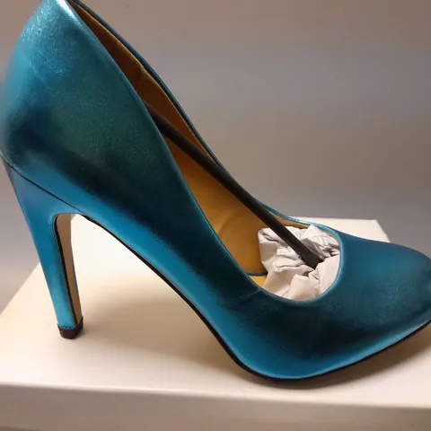 9 BOXED ASOS SCALA HIGH HEELS IN BLUE - UK 6