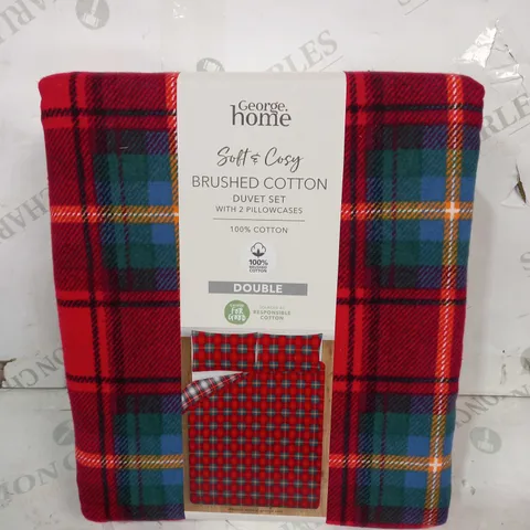 GEORGE HOME SOFT & COSY BRUSHED COTTON DUVET SET - DOUBLE, RED TARTAN