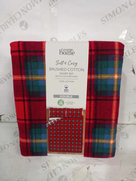 GEORGE HOME SOFT & COSY BRUSHED COTTON DUVET SET - DOUBLE, RED TARTAN