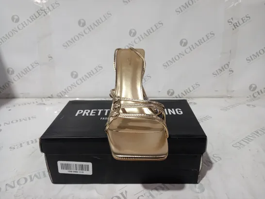 PLT SQUARE TOE SIDE KNOT DETAIL MID HEELED GOLD SIZE 7