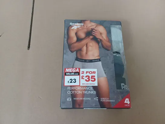 REEBOK PERFORMANCE COTTON TRUNKS - LARGE (4PK)