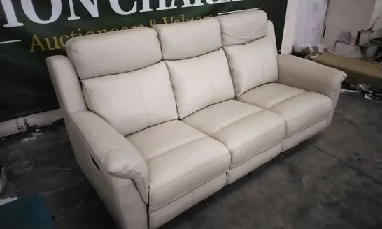 QUALITY DESIGNER CREAM LEATHER ELECTRIC RECLINING 3 SEATER SOFA