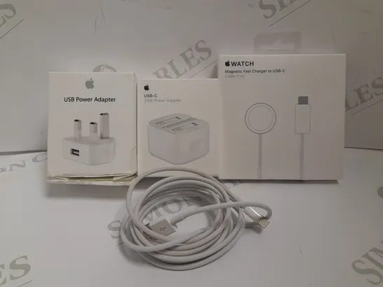 LOT OF 4 ASSORTED APPLE ITEMS TO INCLUDE LIGHTNING TO USB CABLE, WATCH MAGNETIC CHARGER, 5W USB POWER ADAPTER, ETC  RRP £70