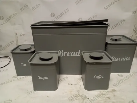 LOT OF STORAGE TINS FOR BREAD , SUGAR AND TEA 