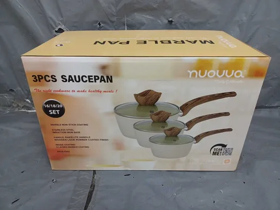 BOXED AND SEALED NOUVVA 3PC SAUCEPAN SET