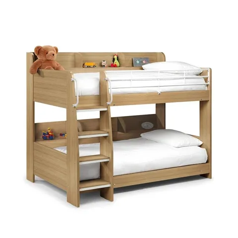 BOXED ABBY SINGLE 3' STANDARD BUNK BED WITH BOOKCASE - OAK (3 BOXES)