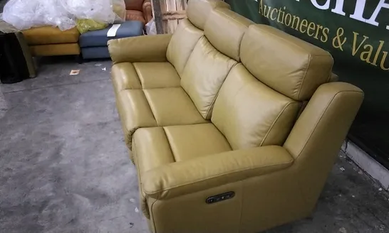 QUALITY DESIGNER YELLOW/GREEN LEATHER 3 SEATER ELECTRIC RECLINING SOFA