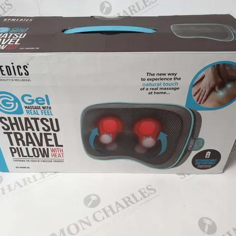 BOXED HOMEDICS GEL MASSAGE WITH REAL FEEL SHIATSU TRAVEL PILLOW WITH HEAT GST-550HRC-GB