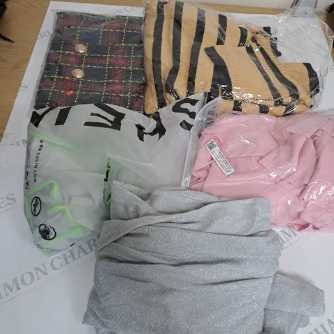 BOX OF ASSORTED CLOTHING ITEMS TOO INCLUDE JUMPERS, SHIRTS AND TROUSERS IN VARIOUS SIZES AND COLOURS   