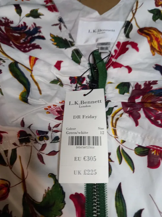 L.K. BENNET LONDON FLORAL PATTERN ZIPPED DRESS SIZE 12