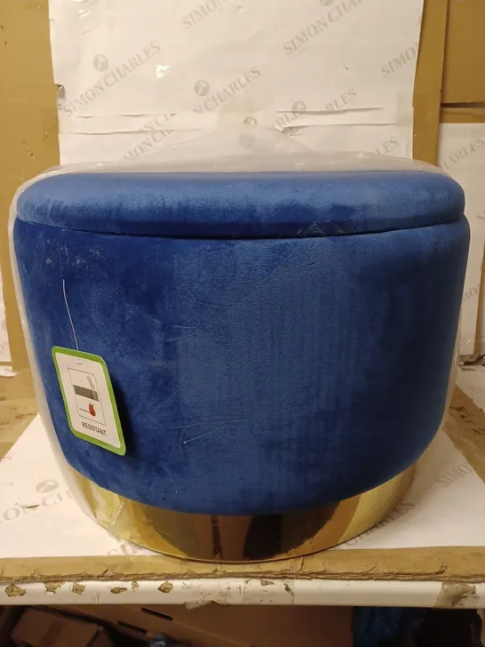 ALISON AT HOME ALISON CORK ROUND VELVET STORAGE OTTOMAN - ROYAL BLUE 