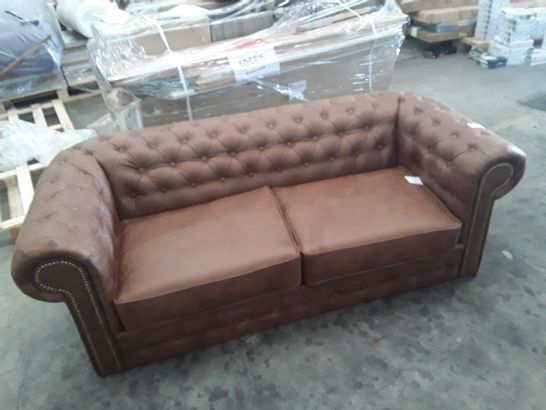 DESIGNER BROWN FAUX LEATHER CHESTERFIELD STYLE SOFA