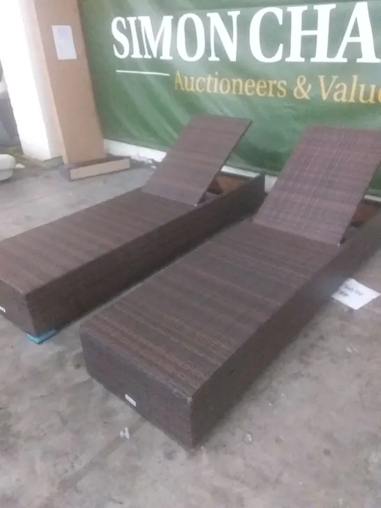 X2 RATTAN EFFECT GARDEN SUNLOUNGERS BROWN 