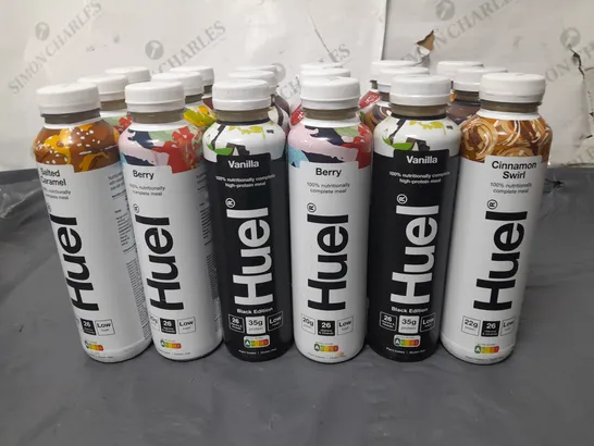 LOT OF 18 ASSORTED 500ML BOTTLES OF HUEL - VARIOUS FLAVOURS