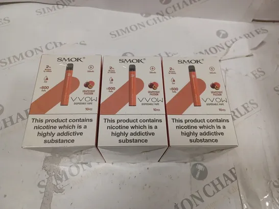 BOX OF 30 SMOK 2% VVOW GRAPEFRUIT PASSION DISPOSABLE VAPES