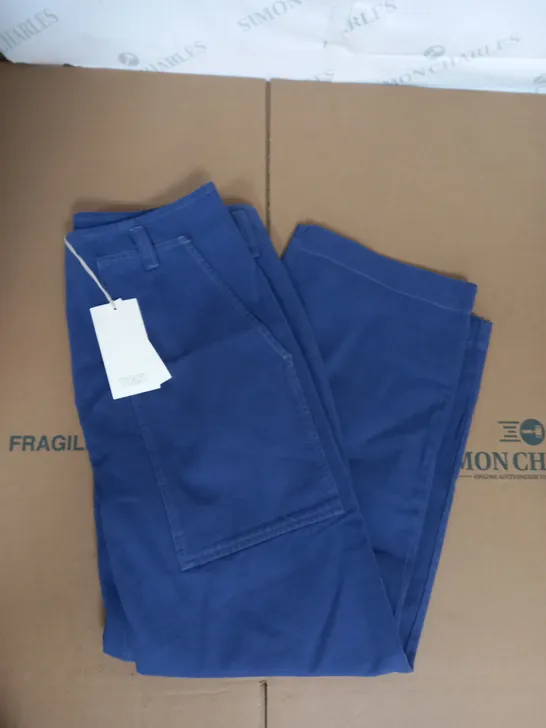 TOAST HERRINGBONE COTTON WORKWEAR TROUSERS IN SUNWASHED BLUE SIZE 12