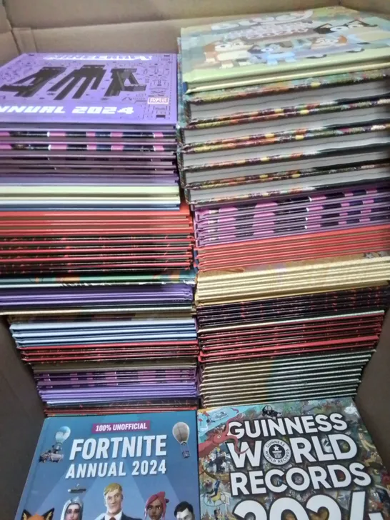 LARGE QUANTITY OF ASSORTED 2024 ANNUALS TO INCLUDE BLUEY, FORTNIGHT, MINECRAFT AND GUINNESS RECORDS