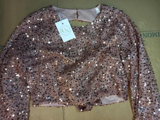 CAROLINE NICHOLLS SEQUIN ROSE GOLD TIE BACK TOP SIZE M