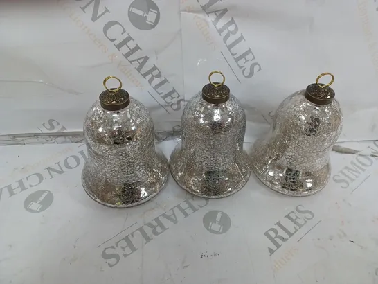 ALISON CORK SET OF 3 PRE-LIT MERCURY GLASS BELLS SILVER MEDIUM