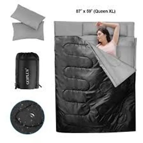 BOXED GOPLUS DOUBLE 2 PERSON SLEEPING BAG WATERPROOF W/ 2 PILLOWS CAMPING QUEEN SIZE XL - BLACK