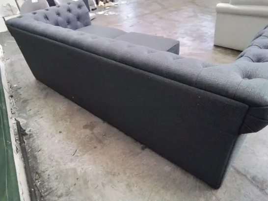 DESIGNER THREE SEATER CHESTERFIELD STYLE SOFA CHARCOAL FABRIC 