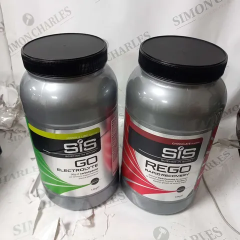TWO ASSORTED SIS PRODUCTS TO INCLUDE; REGO RAPID RECOVERY CHCOLOATE 1.6KG AND GO ELECTROLYTE LEMONAND LIME 1.6KG TUB