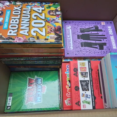 LARGE QUANTITY OF ASSORTED BOOKS AND 2024 ANNUALS TO INCLUDE ROBLOX,  MINECRAFT, MATCH ATTAX AND LITTLE MERMAID