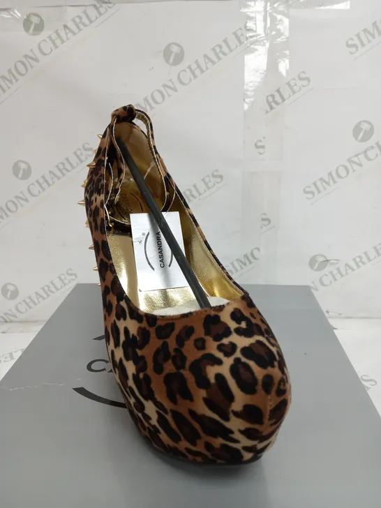 BOX OF 12 CASANDRA LEOPARD SUEDE HIGH HEELED SHOES 