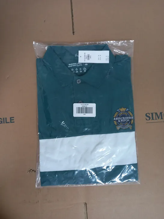 ABERCROMBIE & FITCH DON'T SWEAT IT EMBROIDERED POLO IN GREEN AND WHITE SIZE L