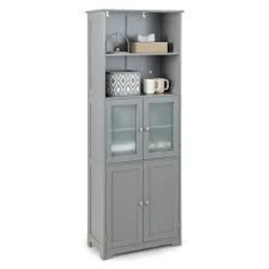 BOXED COSTWAY 6-TIER FREESTANDING BATHROOM CABINET WITH 2 OPEN COMPARTMENTS & ADJUSTABLE SHELVES - GREY