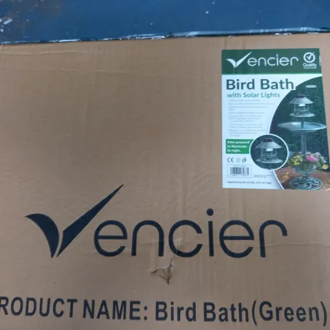 BOXED 2X VENCIER BIRD BATH WITH SOLAR LIGHTS 