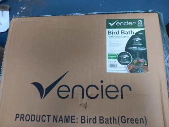 BOXED 2X VENCIER BIRD BATH WITH SOLAR LIGHTS 