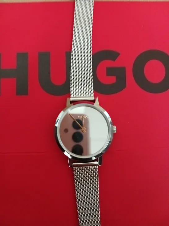 HUGO CHERISH SILVER DIAL STAINLESS STEEL MESH BRACELET WATCH RRP £119