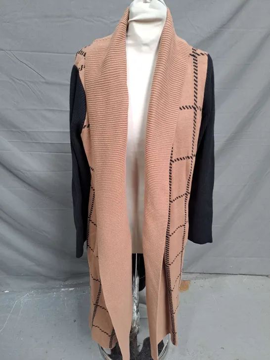 RUTH LANGSFORD LONG RIB CARDIGAN IN MOCHA SIZE S