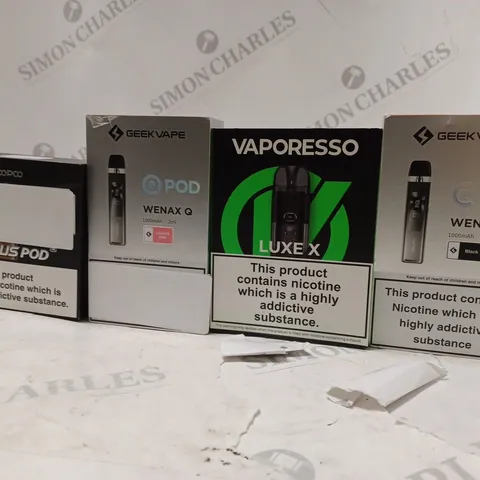 APPROXIMATELY 20 BOXED E-CIGARETTES TO INCLUDE VOOPOO ARGUS PRO , GEEKVAPE WENAX Q  , VAPORESSO LUXE X , ETC 