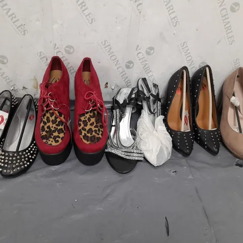 BOX OF APPROXIMATELY 10 ASSORTED WOMENS SHOES IN VARIOUS COLOURS, STYLES AND SIZES