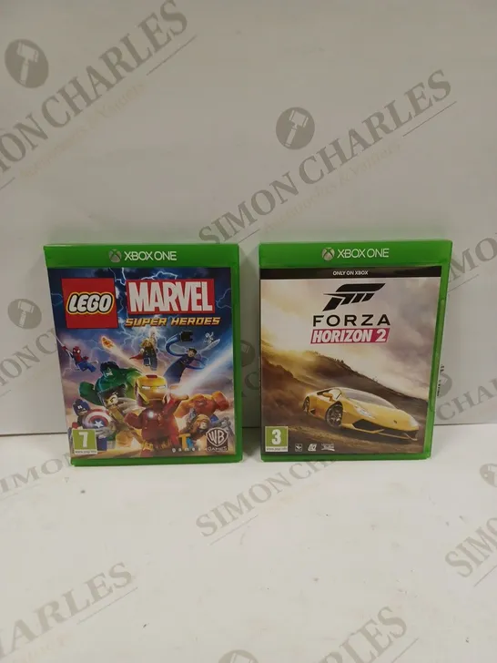 2 X ASSORTED XBOX ONE GAMES. INCLUDES LEGO MARVEL SUPER HEROES & FORZA HORIZON 2 