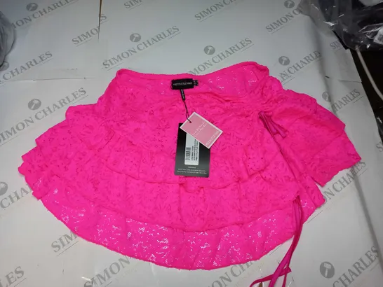 PRETTYLITTLETHING HOT PINK FRILL HEM MINI SKIRT - SIZE 10