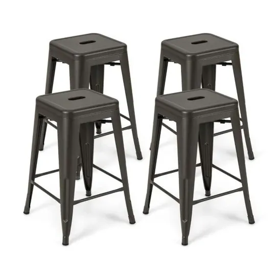 BOXED SET OF 4 METAL NESTING BAR STOOL WITH HANDING HOLE FOR HOME KITCHEN