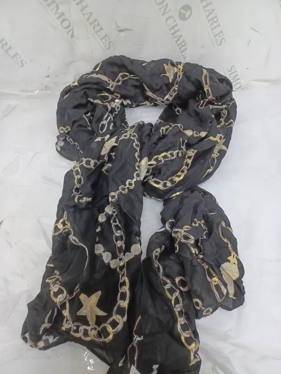 LOT OF 2 LADIES OVERSIZED BLACK SCARFS WITH A CHAIN LINK PATTERN