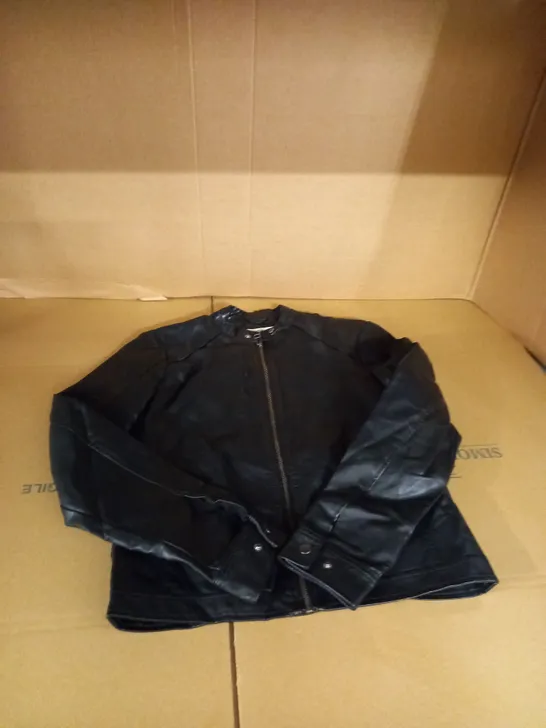 ORIGINAL BLACK LEATHER JACKET BY JACK AND JONES SIZE SMALL