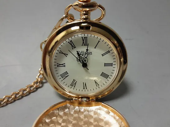 BOXED EDISON ROSE GOLD POCKET WATCH WITH CHAIN 