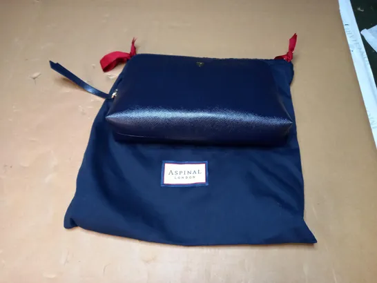 ASPINAL OF LONDON NAVY BLUE ZIP UP LEATHER BAG 