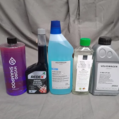 BOX OF ASSORTED LIQUIDS TO INCLUDE VOLKSWAGEN, HYDRO SHAMPOO AND REDEX - COLLECTION ONLY