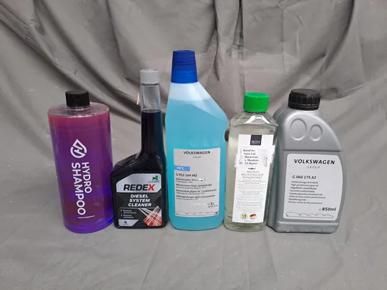 BOX OF ASSORTED LIQUIDS TO INCLUDE VOLKSWAGEN, HYDRO SHAMPOO AND REDEX - COLLECTION ONLY