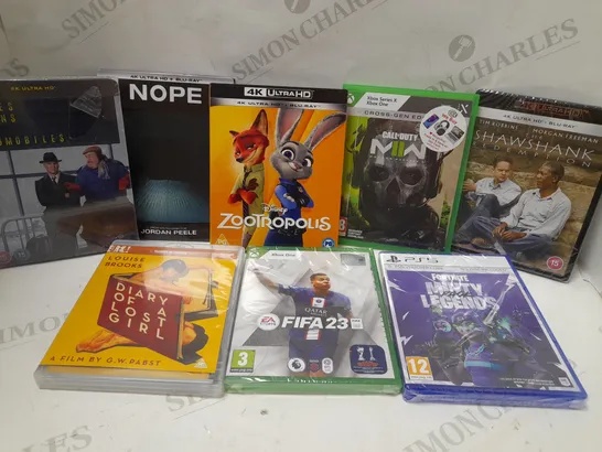 LOT OF APPROX 8 ASSORTED DVD'S/VIDEO GAMES TO INCLUDE ZOOTROPOLIS, XBOX ONE CALL OF DUTY MODERN WARFARE II, XBOX ONE FIFA 23, ETC