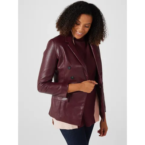 WYNNE COLLECTION FAUX LEATHER DOUBLE BREASTED BLAZER IN BURGUNDY SIZE XXL